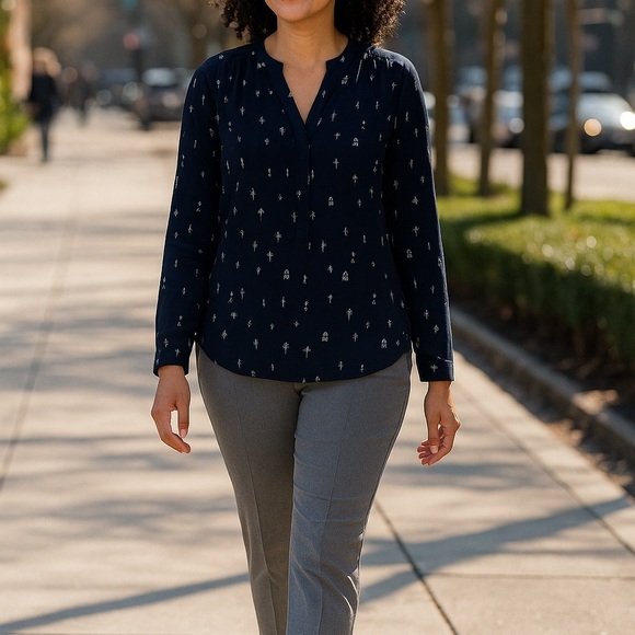 BASS | Dark Blue Patterned Blouse - Picture 1 of 12
